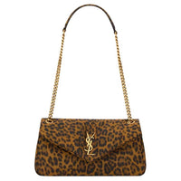 SAINT LAURENT Calypso Cotton Shoulder Bag Small Size Women's Leopard Print