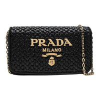 PRADA Raffia Crossbody Bag, Shoulder Bag Women's Black