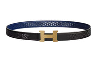 HERMES Letter-Engraved Gold Buckle Epsom Calfskin Double-Sided Leather Belt Women's Black Width: 2.4cm