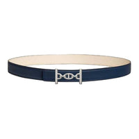 HERMES Metal Palladium-Plated Calfskin Leather Belts Women's Blue Width 2.4CM