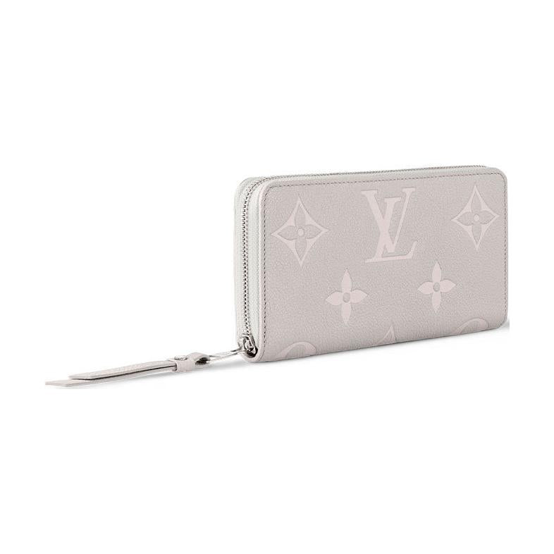 LOUIS VUITTON Zippy Cow Leather Wallet Women's Gray & White Quartz