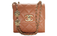CHANEL Sheepskin Small Square Bag Shoulder Bag Crossbody Bag Women's Orange
