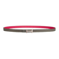 HERMES Calfskin Leather Belts Women's Gray/Rose Red Width 1.3CM