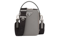 PRADA Brique Saffiano Leather Cell Phone Pouch Shoulder Bag Crossbody Bag Handbag Men's Gray