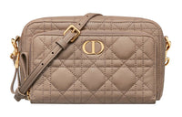 DIOR Caro Calfskin Patchwork Leather Clutch Shoulder Crossbody Bag Women's Taupe