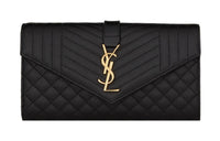 SAINT LAURENT Calfskin Envelope Bag Wallets Large Size Women's Black