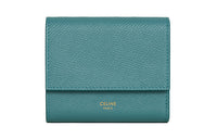 CELINE Smooth Cow Leather Card Holder Trumpets Women's Blue Green