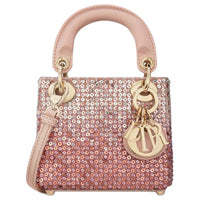DIOR Satin Embroidered Sequins Tote Bag Shopping Bag Handbag Extra Mini Women's Pink
