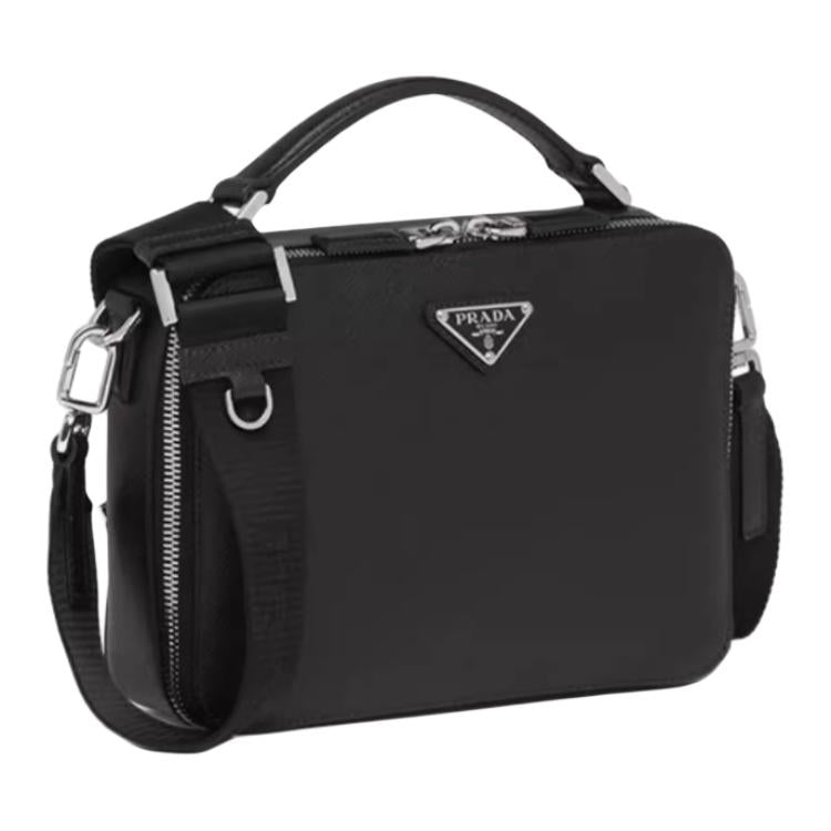 PRADA Brique Blended Material Messenger Bag, Shoulder Bag Trumpets Men's Black