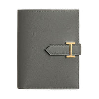 HERMES Bearn Calfskin Wallet Regular Women's 0L Grismeyer Cumulus Gray
