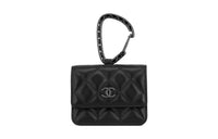 CHANEL Sheepskin Card Holder Coin Purse Women's Black