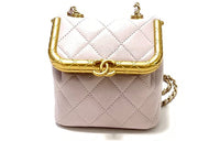 CHANEL Sheepskin With Gold Handbag Box Bag Small Size Women's Taro Purple