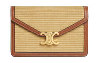 CELINE Plant Material Effect Fabric With Cow Leather Shoulder Bag, Crossbody Bag, Wallet Regular Women's Natural & Tan