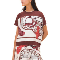 HERMES Patterned Print Crew Neck Short-Sleeved T-Shirt Women's Multicolor