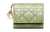 DIOR Lady Dior Patent Leather Calfskin Wallet Women's Green