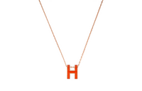 HERMES Gold-Plated Necklaces Women's Graffiti Orange Pendant Rose Gold Chain
