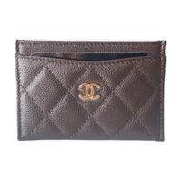 CHANEL Cow Leather Card Holder Unisex Dark Brown