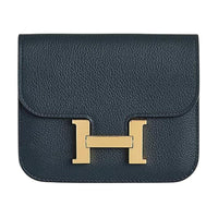 HERMES Evercolor Calfskin Wallet Women's New Deep Sea Blue