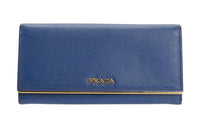 PRADA Saffiano Cross-Stitch Leather Wallet Unisex Cornflower Blue