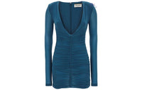SAINT LAURENT Draped V-Neck Long-Sleeved Dress