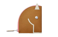 HERMES Mysore Goat Skin Wallets Coin Purses Women's Caramel/Gray White