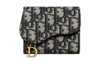DIOR Saddle Oblique Jacquard Fabric Saddle Wallet Women's Black & Beige