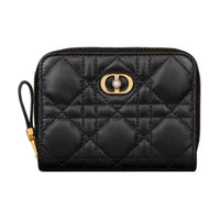DIOR Jolie Wicker Pattern Lambskin Wallet Women's Black