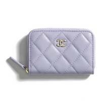CHANEL Sheepskin Patchwork With Metal Coin Purse Women's Light Purple