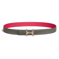 HERMES Calfskin Rose Gold-Plated Leather Belts Women's Gray/Rose Width 2.4CM