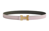 HERMES Light Gold Buckle Epsom Calfskin Double-Sided Leather Belt Women's Light Purple/Gray Green Width: 2.4cm