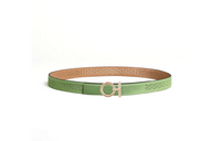 HERMES Floral Pattern Smooth Buckle Leather Belts Women's Green Width 2.4CM