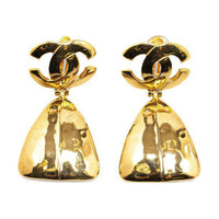 CHANEL 1997 Plated Cc Swing Clip On Costume Earrings