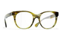 CHANEL Plate Frame Oval Eyeglass Frames Women's Green