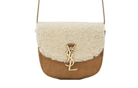SAINT LAURENT Cow Leather With Wool Saddle Bag, Shoulder Bag, Crossbody Bag Small Size Women's Brown & Ecru