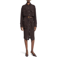 SAINT LAURENT Long-Sleeved Dresses Women's Dark Brown