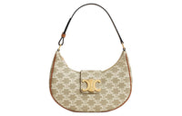 CELINE Cow Leather Handbag Shoulder Bag Women's Greige