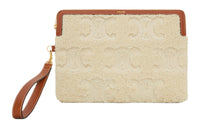 CELINE Triomphe Embroidered Shearling Clutch Small Size Women's Natural & Brown Umber