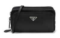 PRADA Fabric With Leather Clutches Crossbody Bag Shoulder Bag Women's Black