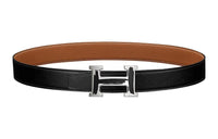 HERMES Double Sided Design Leather Belts Men's Black Width 3.2CM