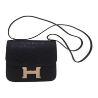 HERMES Ostrich Leather Shoulder Bag Crossbody Bag Mini Women's Noir Black
