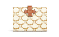 CELINE Sheepskin Decorative Ribbon Wallet Medium Size Women's White/Tawny