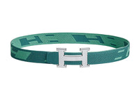 HERMES H Stripes Silver Buckle Nylon Mesh Double-Sided Belt Men's Collegiate Blue/Jasper Width 32mm