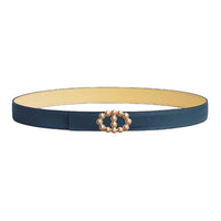 HERMES Small Shop Leather Belts Women's Blue/Yellow Width 2.4CM