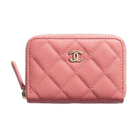 CHANEL Shiny Calfskin Coin Purse Women's Pink
