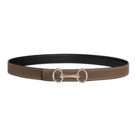 HERMES Rose Gold Plated Leather Belts Women's Black Brown Width 2.4CM
