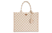 PRADA Fabric With Leather Tote Bag, Shopping Bag, Handbag Large Size Women's Light Umber