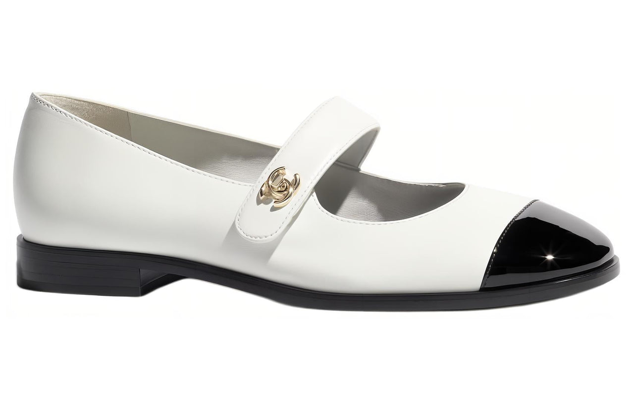 CHANEL Chunky Heel Mary Jane Shoes 2cm Women's White