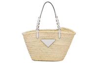 PRADA Palm & Leather One Shoulder Handbags Women's White/Beige