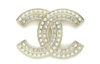 CHANEL Faux Pearl Faux Diamond Brooches Unisex Gold