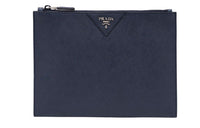 PRADA Cow Leather Clutch Medium Size Men's Dark Blue